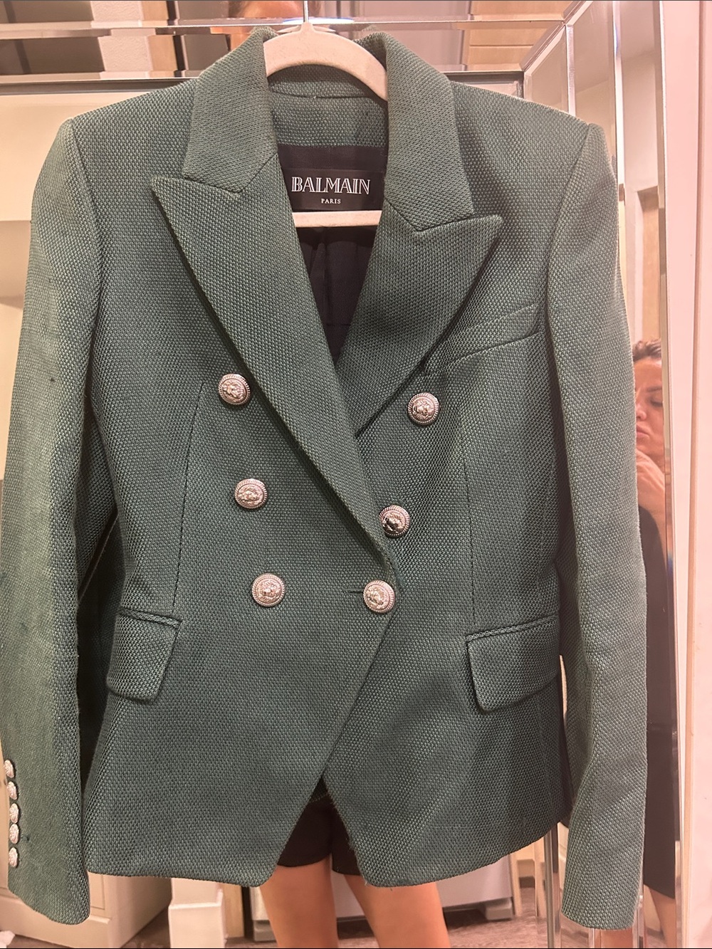 Balmain Green Double-Breasted Textured Blazer